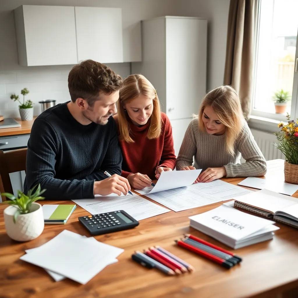 Familie plant gemeinsam ihr Budget am Küchentisch