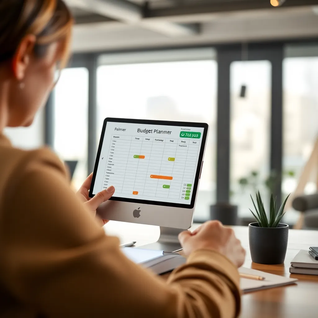 Person plant Finanzen mit digitalem Budgetplaner