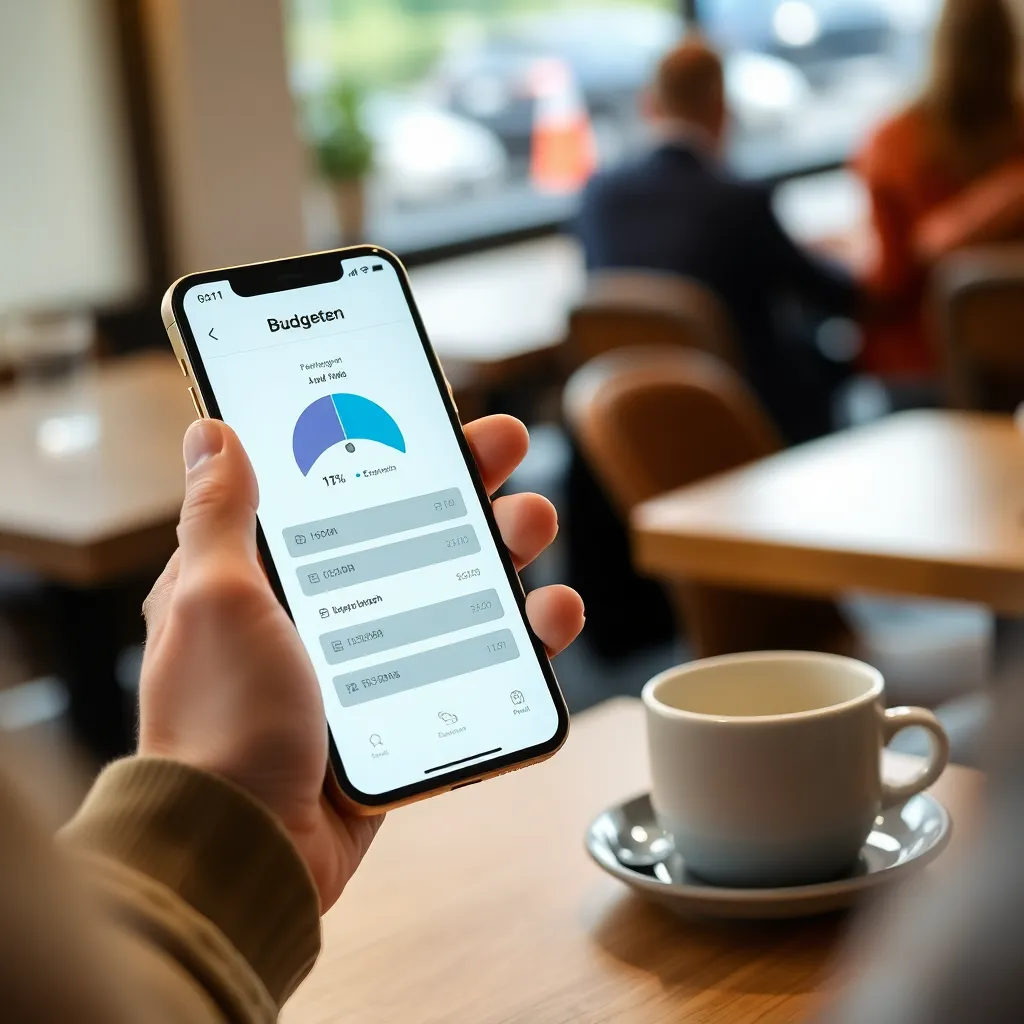 Person nutzt Budgeting-App auf dem Smartphone