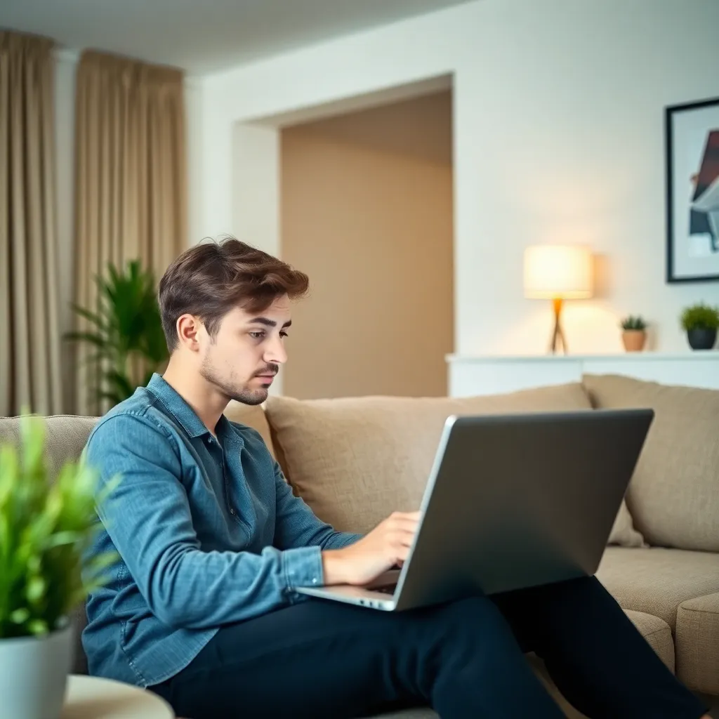 Markus analysiert seine Investitionen auf einem Laptop